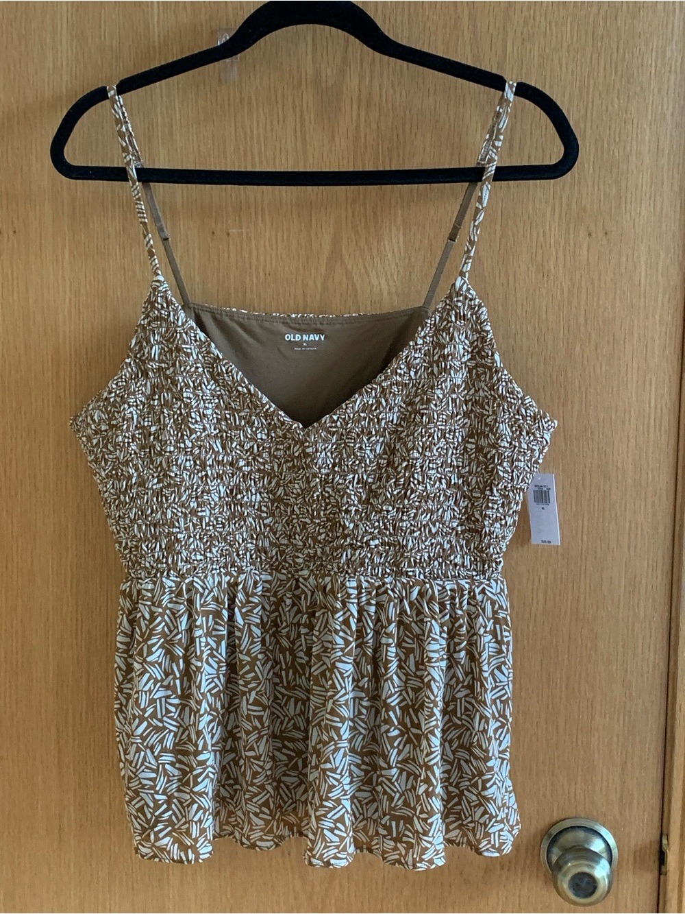 Old Navy Tan & White Floral Smocked Cami NWT